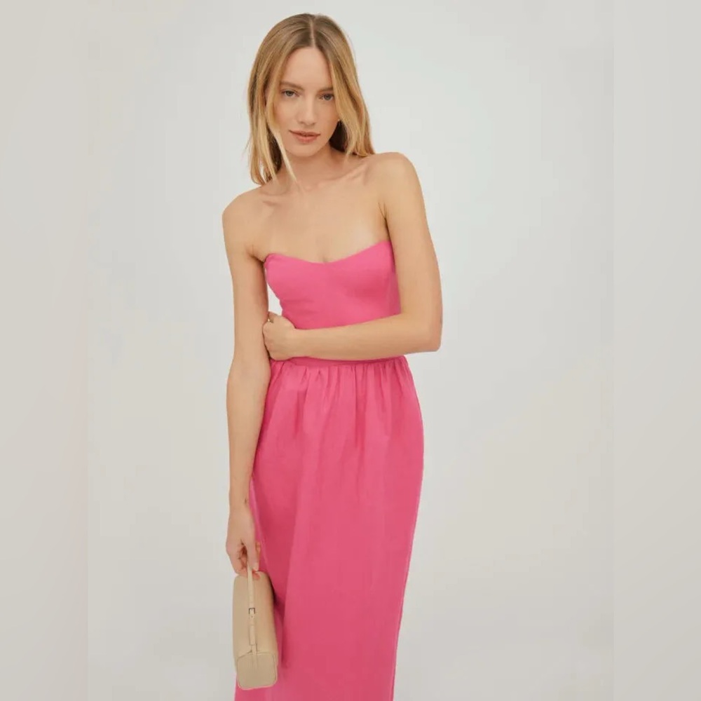 Reformation Pink Strapless Linen Fettuccine Dress Size 4